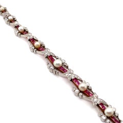 Belle Epoch Natural Pearl Ruby and Diamond Bracelet, circa 1910s