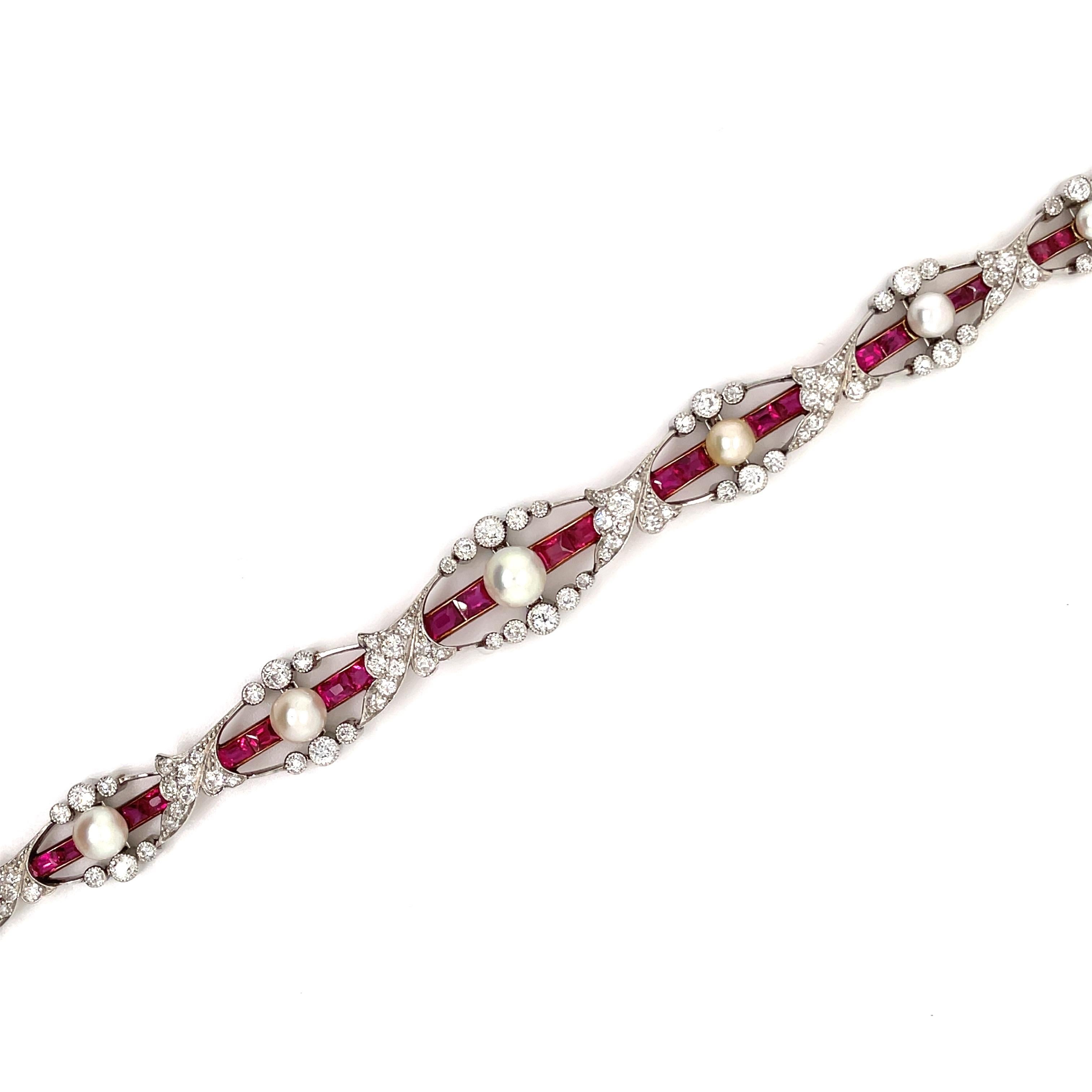 Belle Epoche Naturperlen-Rubin-Diamant-Armband:: um 1910 (Belle Époque)
