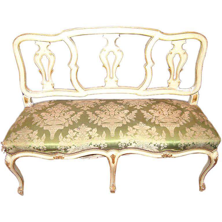 Belle Epoch Painted and Gilded Bench For Sale