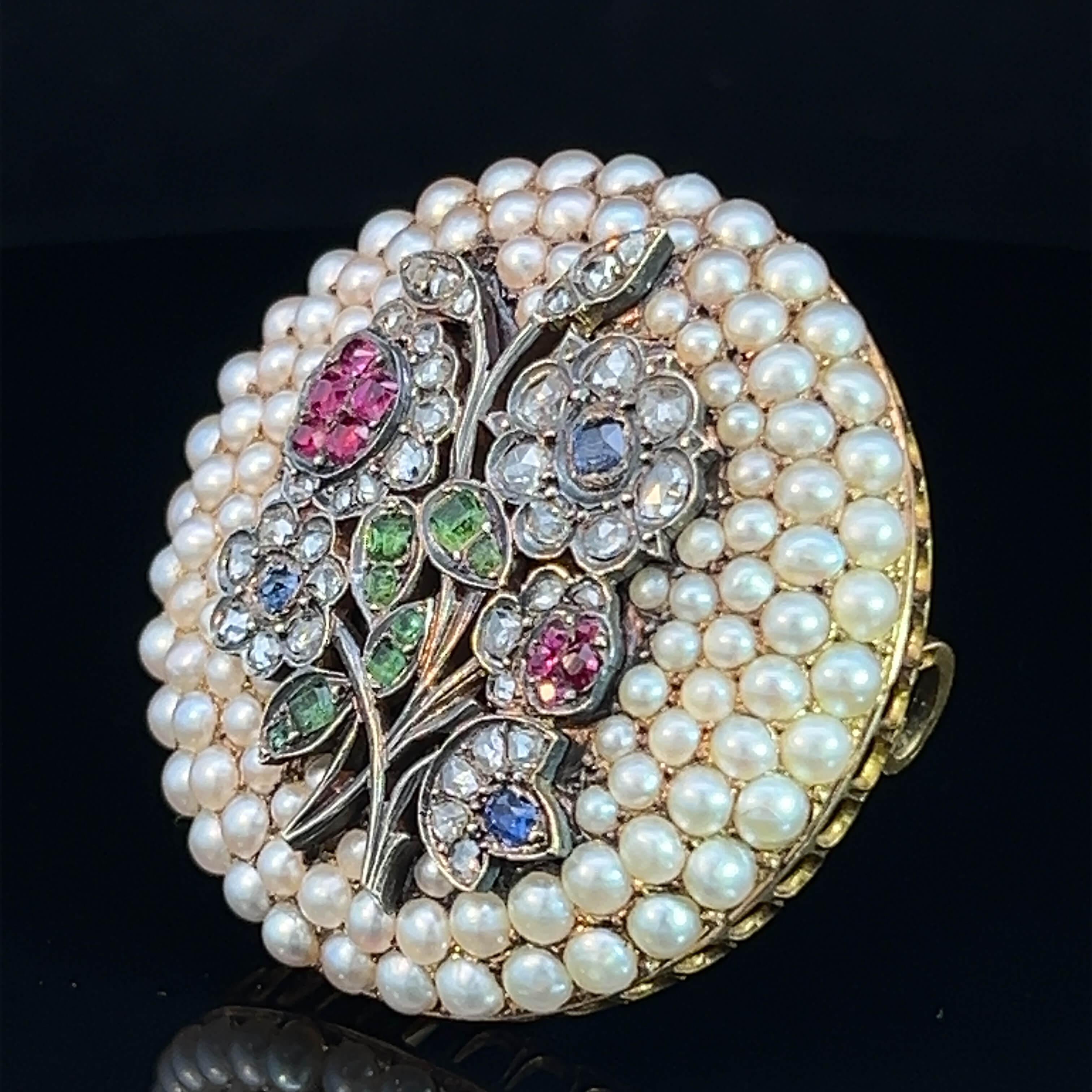 Broche Belle Epoque Bouquet de perles et pierres précieuses Circa 1900 - French Hallmarked en vente 4