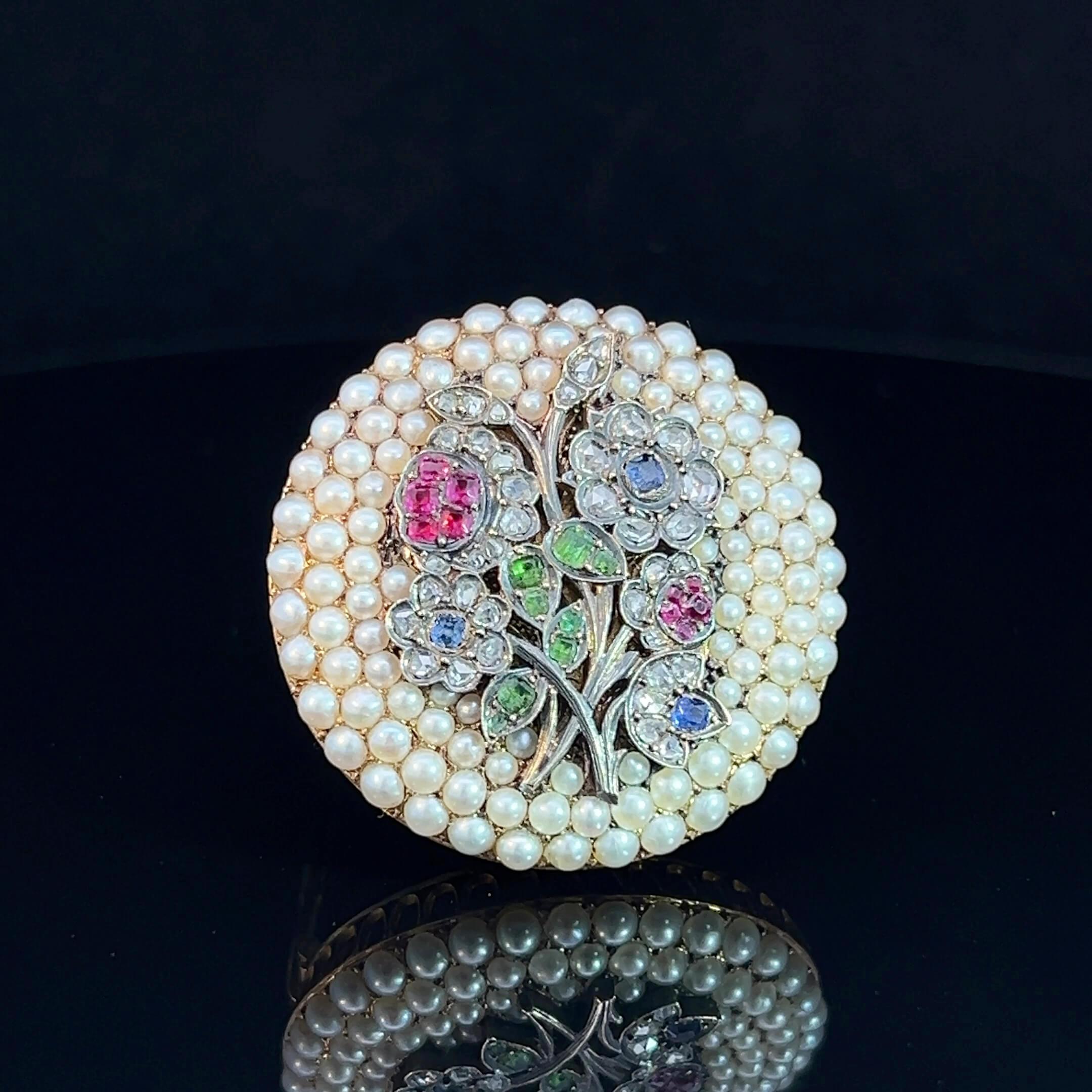 Belle Epoque Pearl & Gemstone Bouquet Brooch Circa 1900 - French Hallmarked In Good Condition For Sale In ADELAIDE, SA