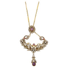 Antique Belle Epoqie old necklace with diamonds and rubies.