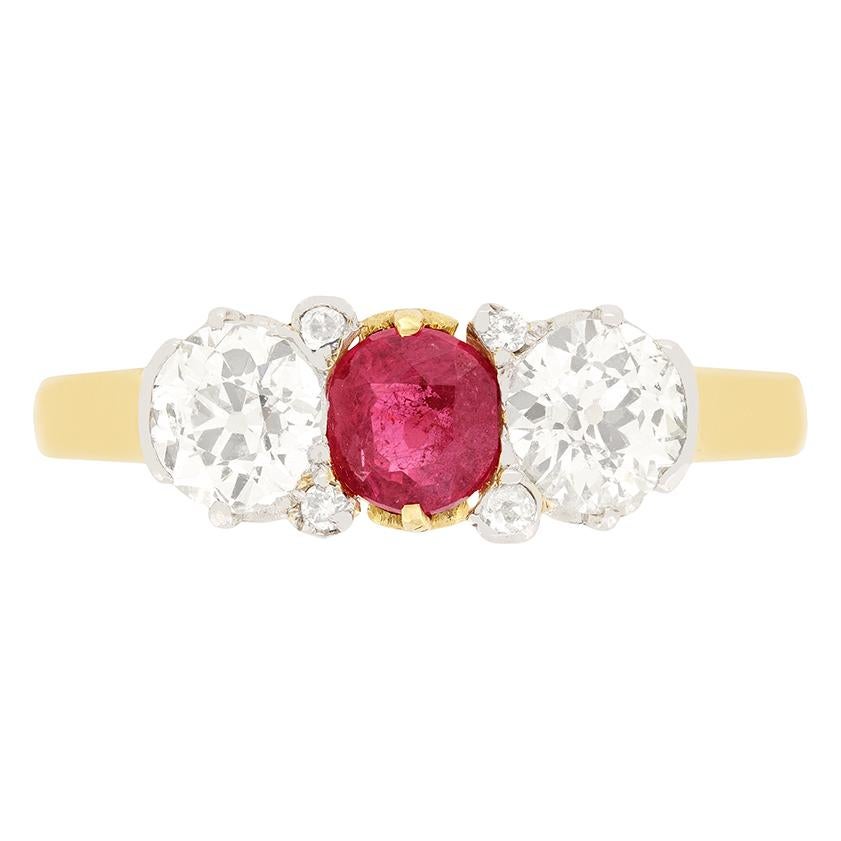 Belle Époque 0.40ct Ruby and Diamond Trilogy Ring, c.1910s
