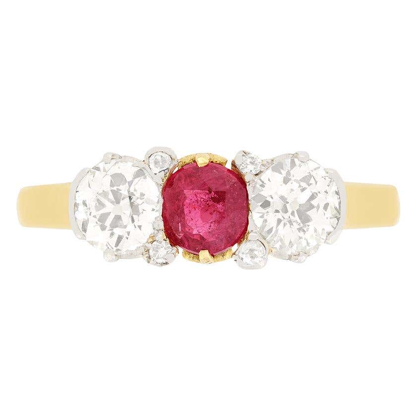 Belle Époque 0.40ct Ruby and Diamond Trilogy Ring, c.1910s For Sale at ...
