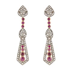 Antique Belle Époque 0.50ct Diamond and Ruby Drop Earrings, c.1880s