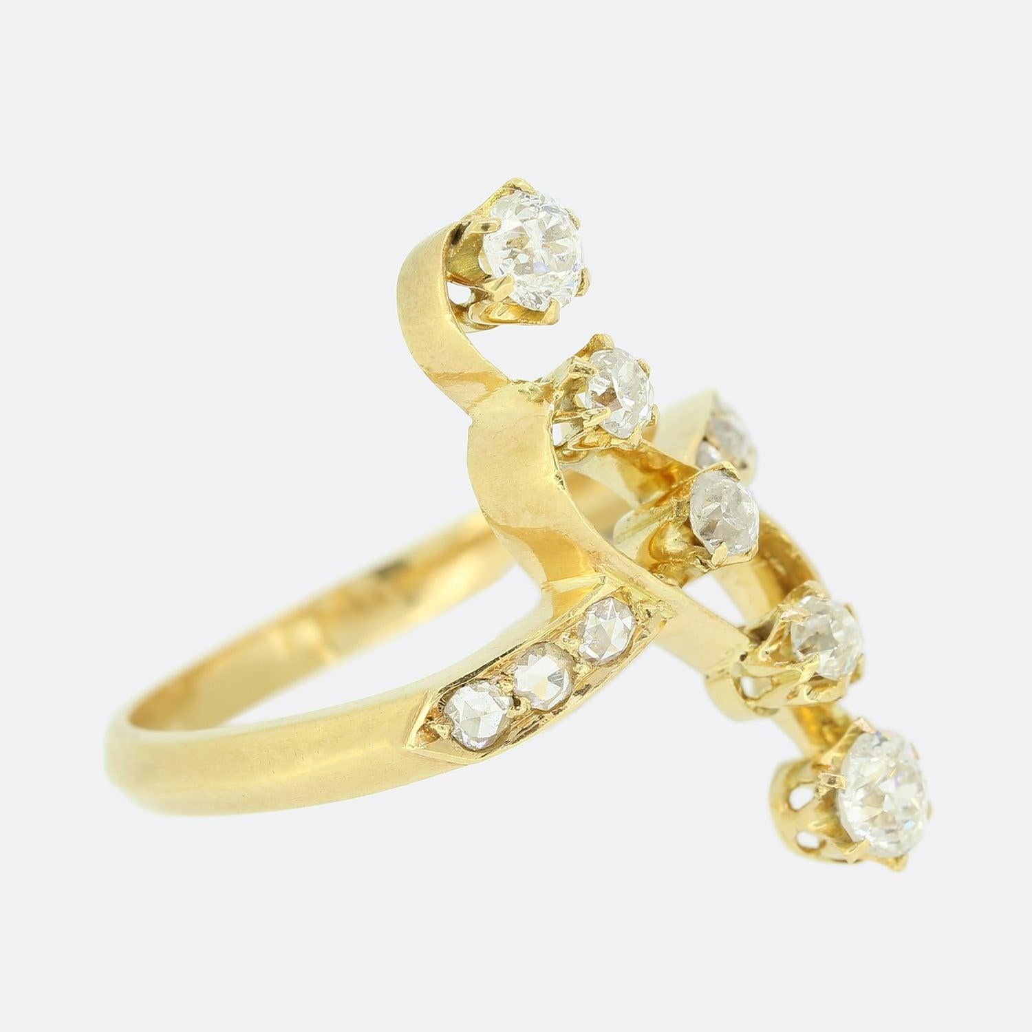 Belle Époque 0.51 Carat Old Cut Diamond Crossover Ring In Good Condition For Sale In London, GB