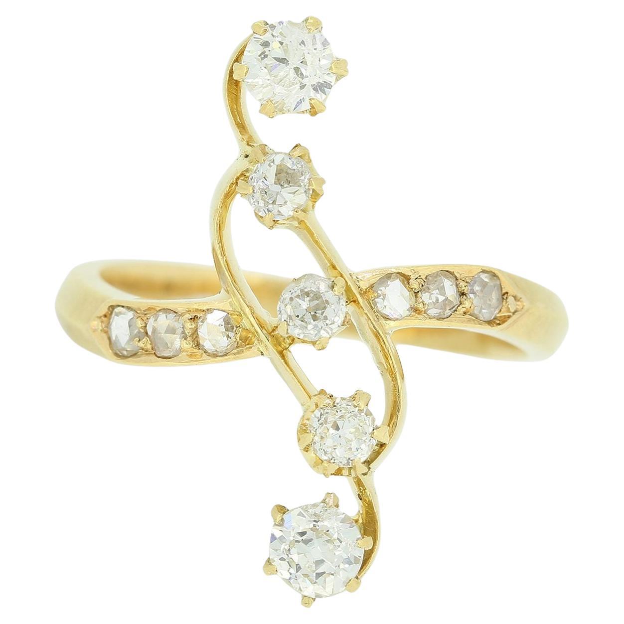 Belle Époque 0.51 Carat Old Cut Diamond Crossover Ring For Sale