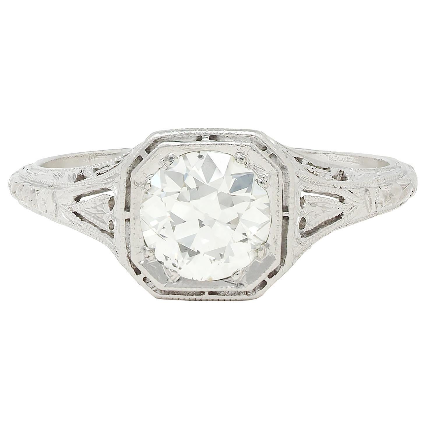 Belle Époque 1.01 CTW Europäischer Diamant Platin Antiker Girlanden Verlobungsring im Angebot