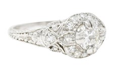 Belle Epoque 1.03 Carats Old European Cut Diamond Platinum Festoon Halo Ring