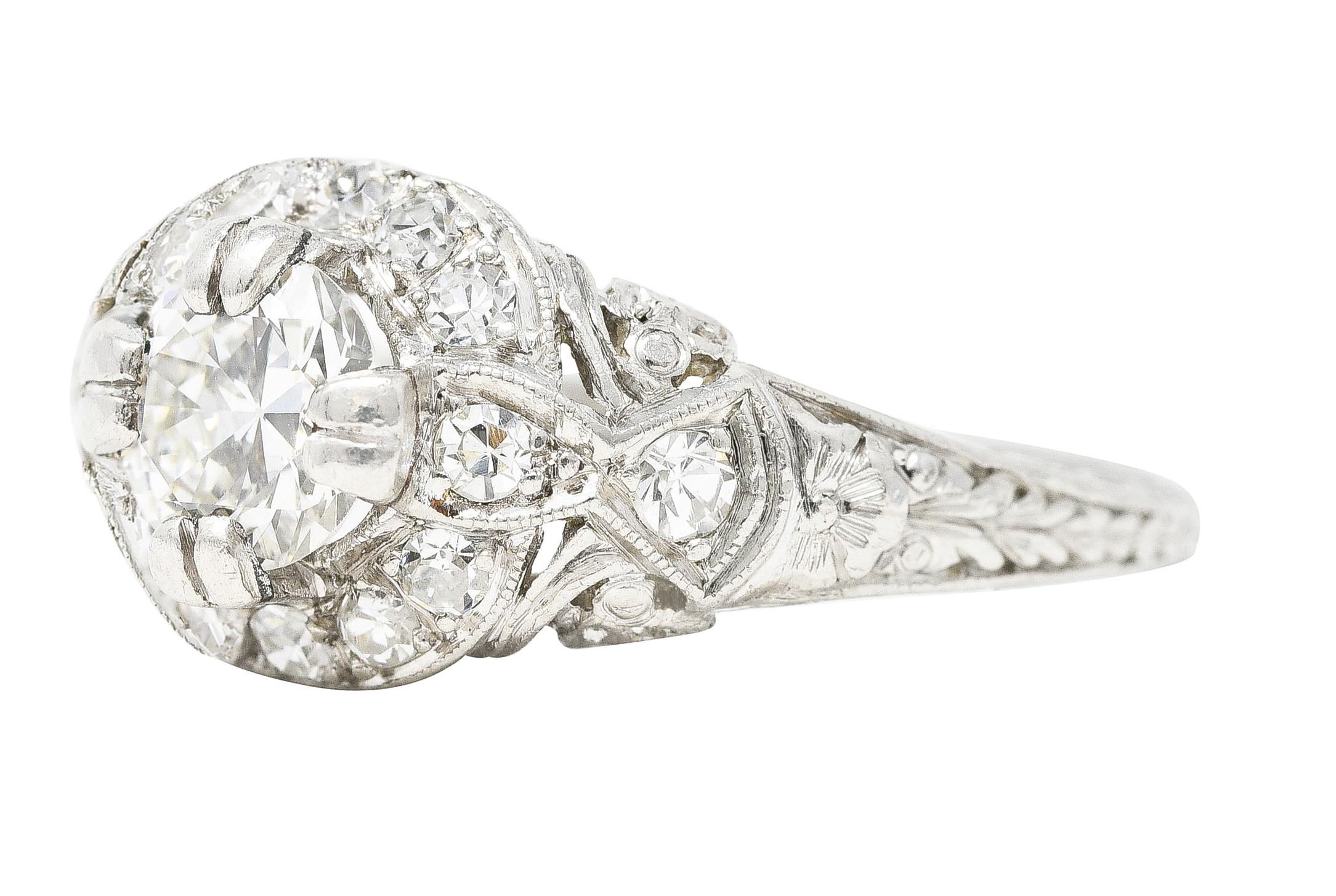 Belle Epoque 1.03 Carats Old European Cut Diamond Platinum Festoon Halo ...