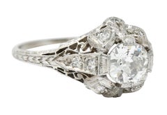 Belle Epoque 1.14 Carats Old European Diamond Platinum Bow Engagement Ring GIA