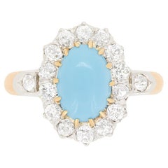 Belle Époque 1.20ct Turquoise and Diamond Cluster Ring, c.1910s