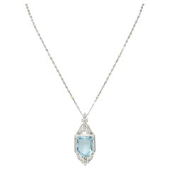 Belle Epoque 14.54 Carats Aquamarine Diamond Pearl Platinum Intaglio Necklace