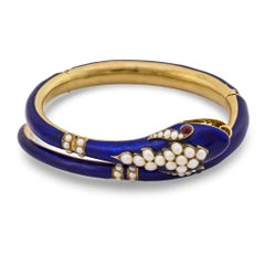 Belle Epoque 14k yellow gold enamel serpent bracelet