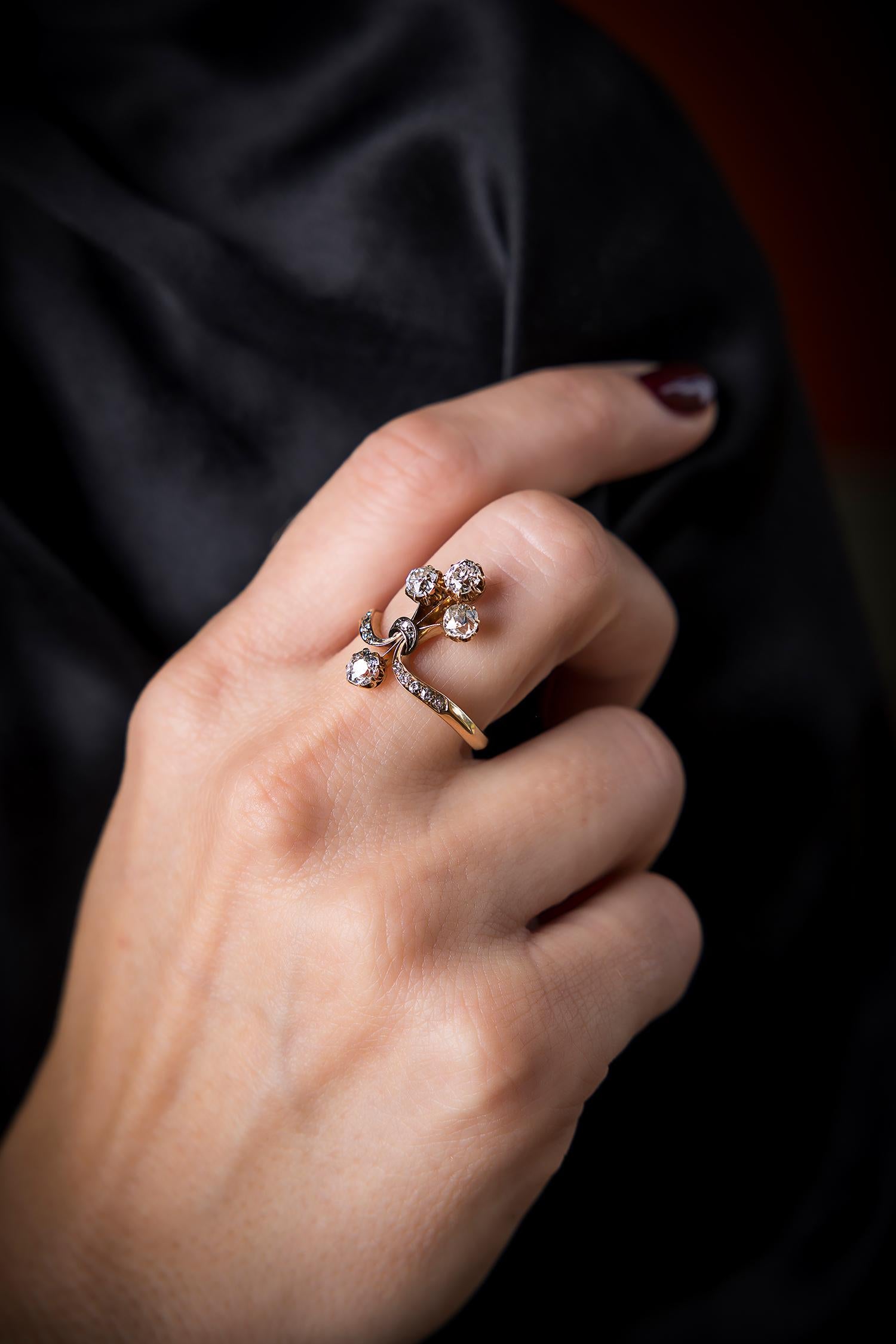 Belle Époque 1,5ct Diamant-Bouquet-Tiara-Ring (Alteuropäischer Brillantschliff) im Angebot