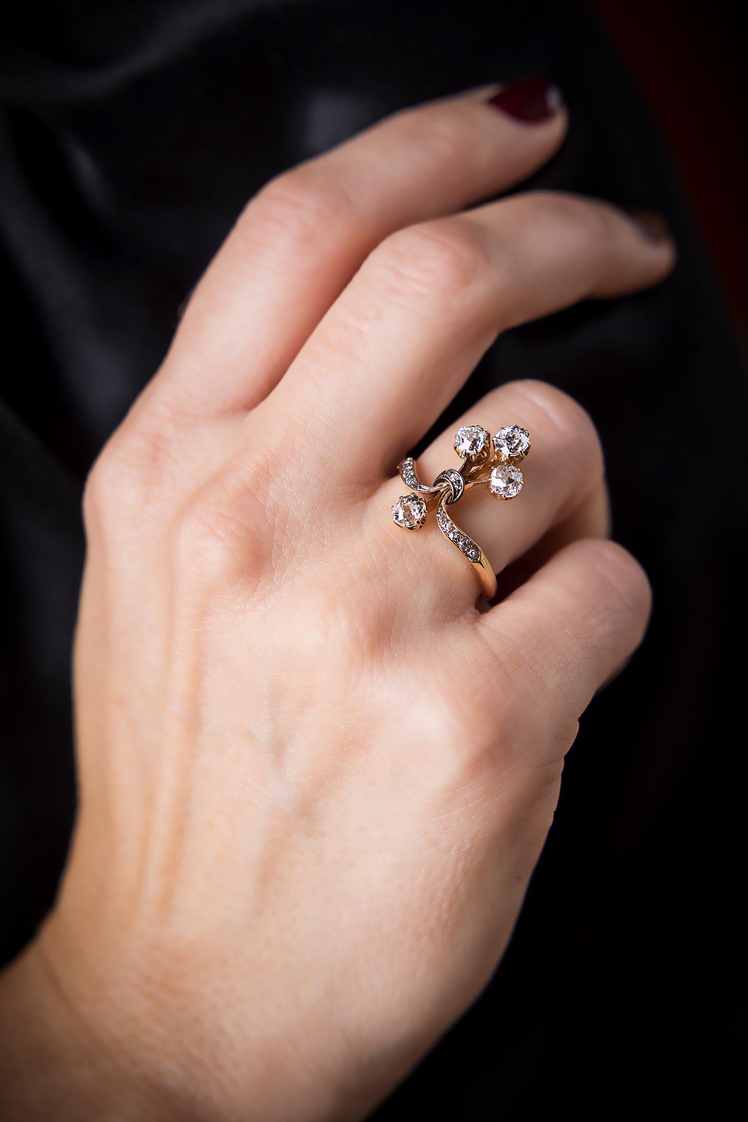 Bague diadème bouquet de diamants Belle Époque 1,5ct Pour femmes en vente