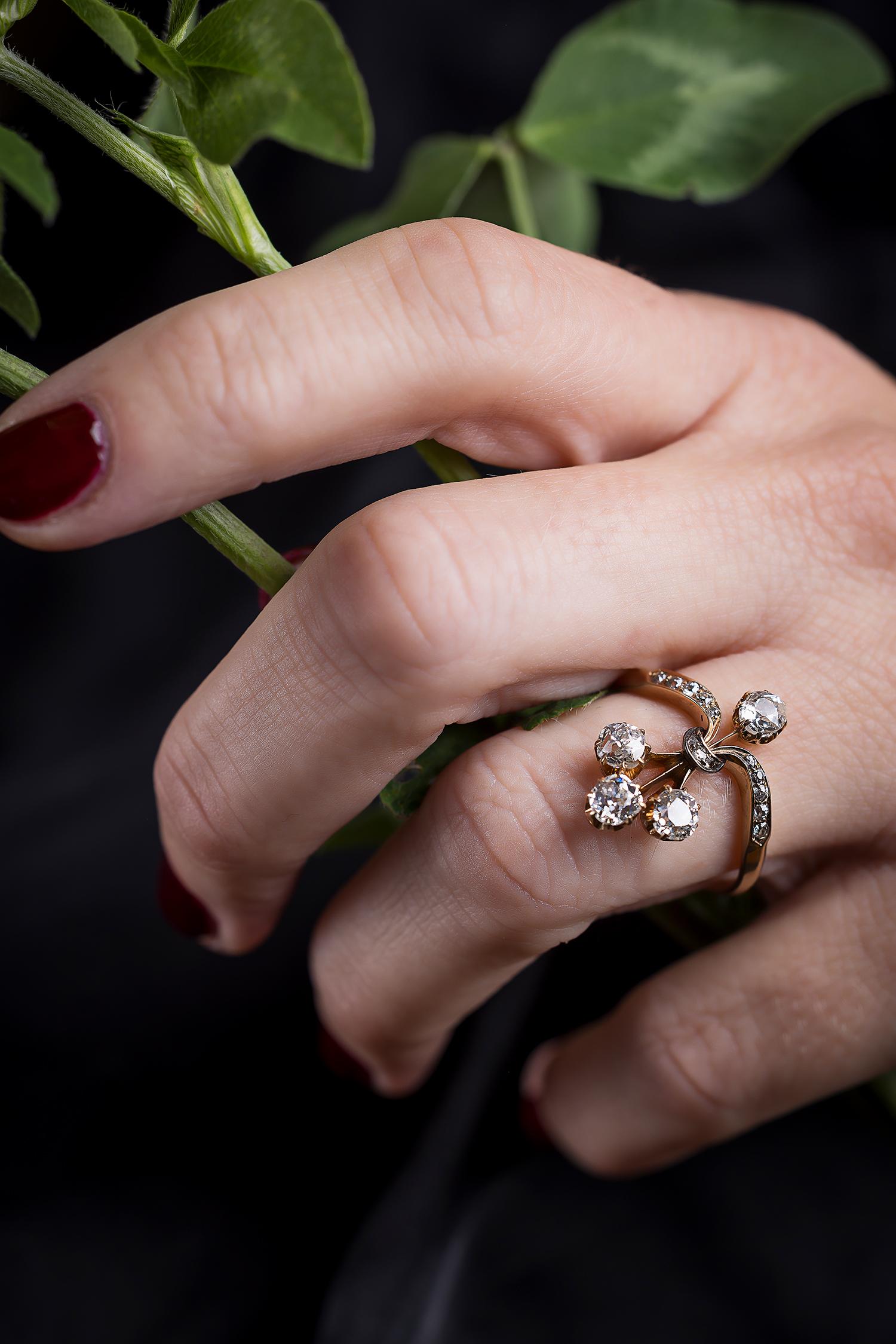 Belle Époque 1,5ct Diamant-Bouquet-Tiara-Ring im Angebot 2