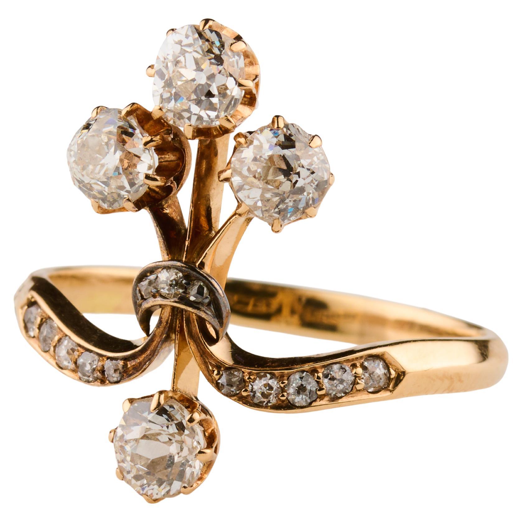 Belle Époque 1,5ct Diamant-Bouquet-Tiara-Ring