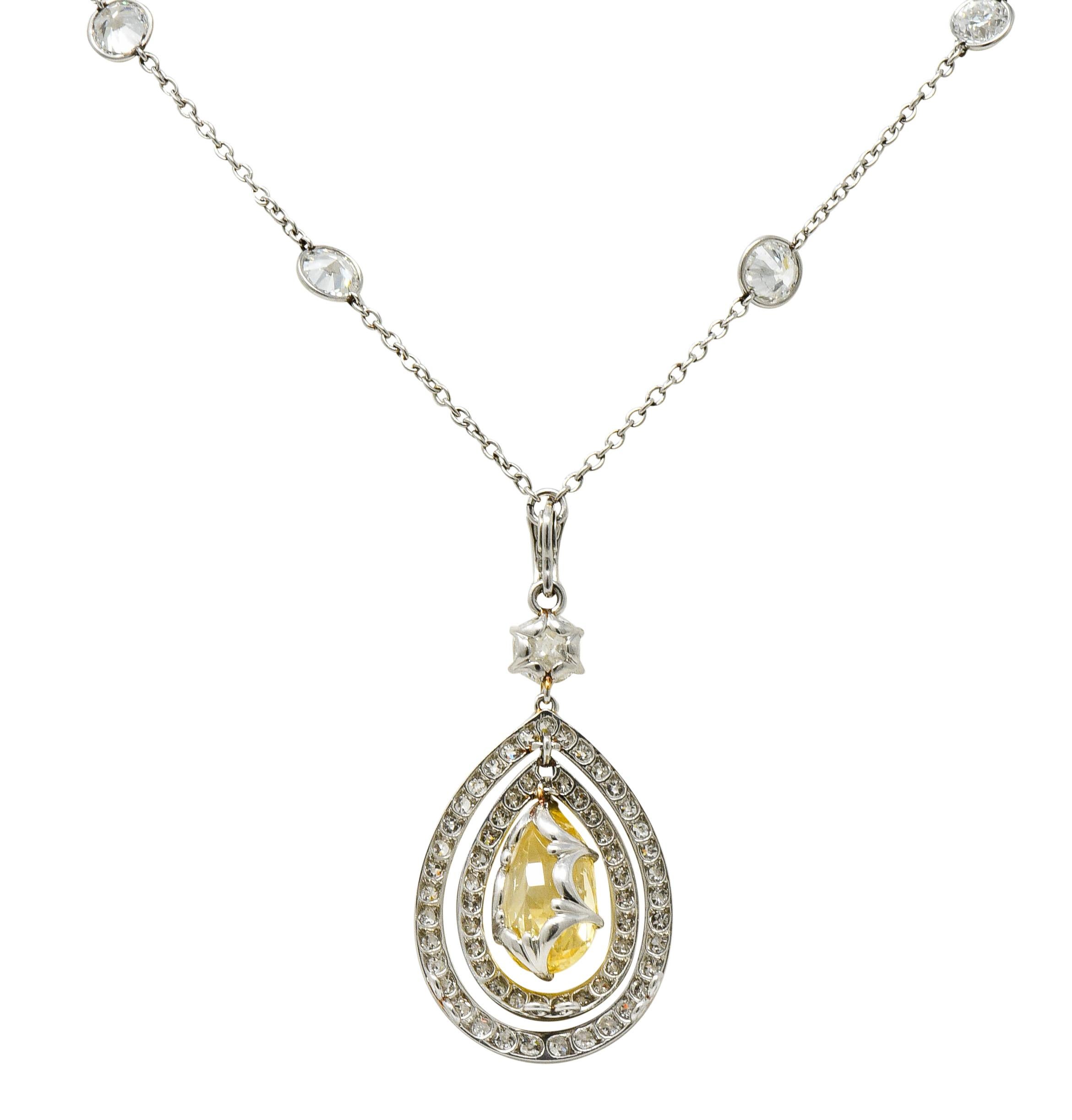 Belle Époque 16.20 Carat Diamond Sapphire Platinum Pear Drop Enhancer Necklace In Excellent Condition In Philadelphia, PA