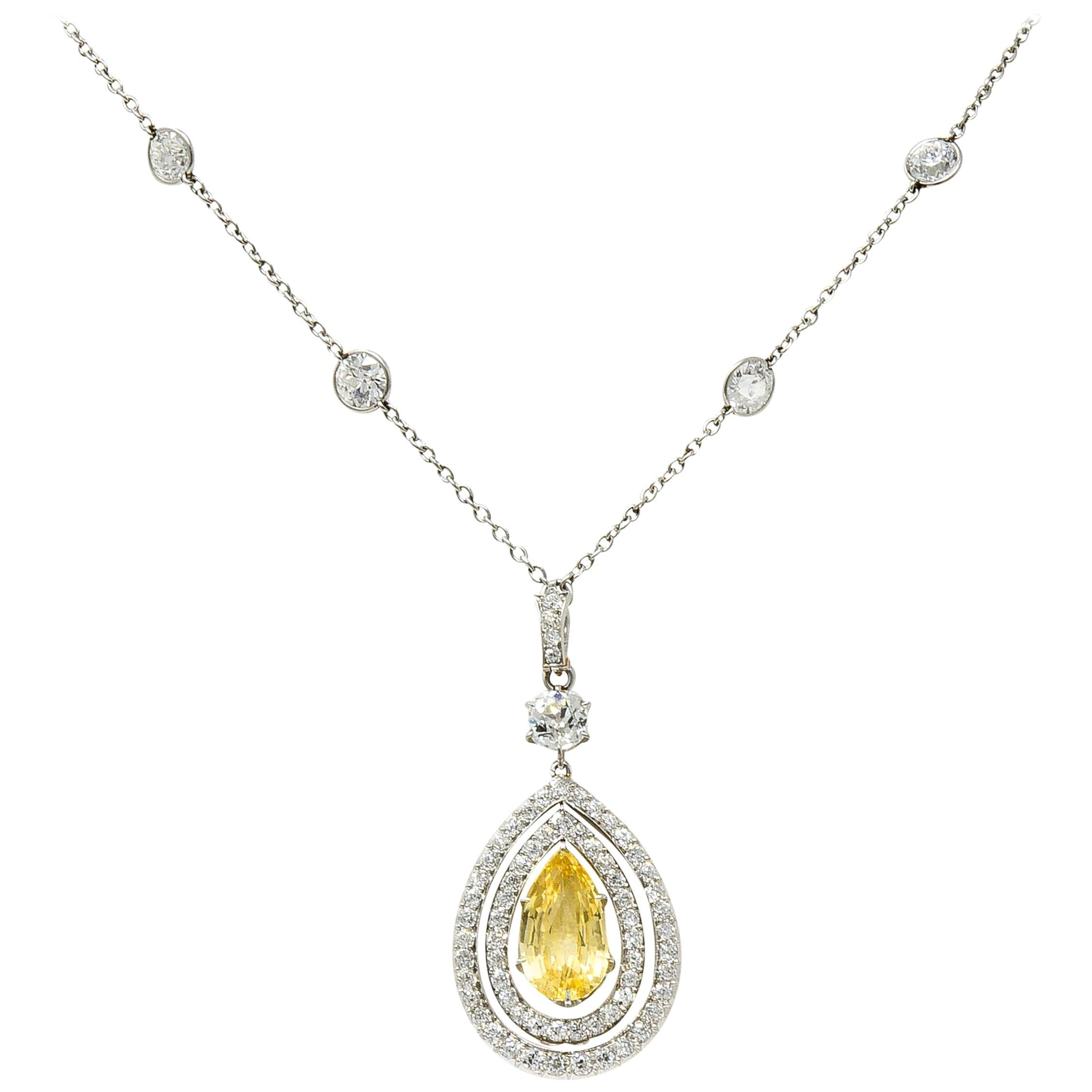 Belle Époque 16.20 Carat Diamond Sapphire Platinum Pear Drop Enhancer Necklace