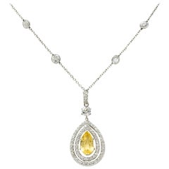 Antique Belle Époque 16.20 Carat Diamond Sapphire Platinum Pear Drop Enhancer Necklace