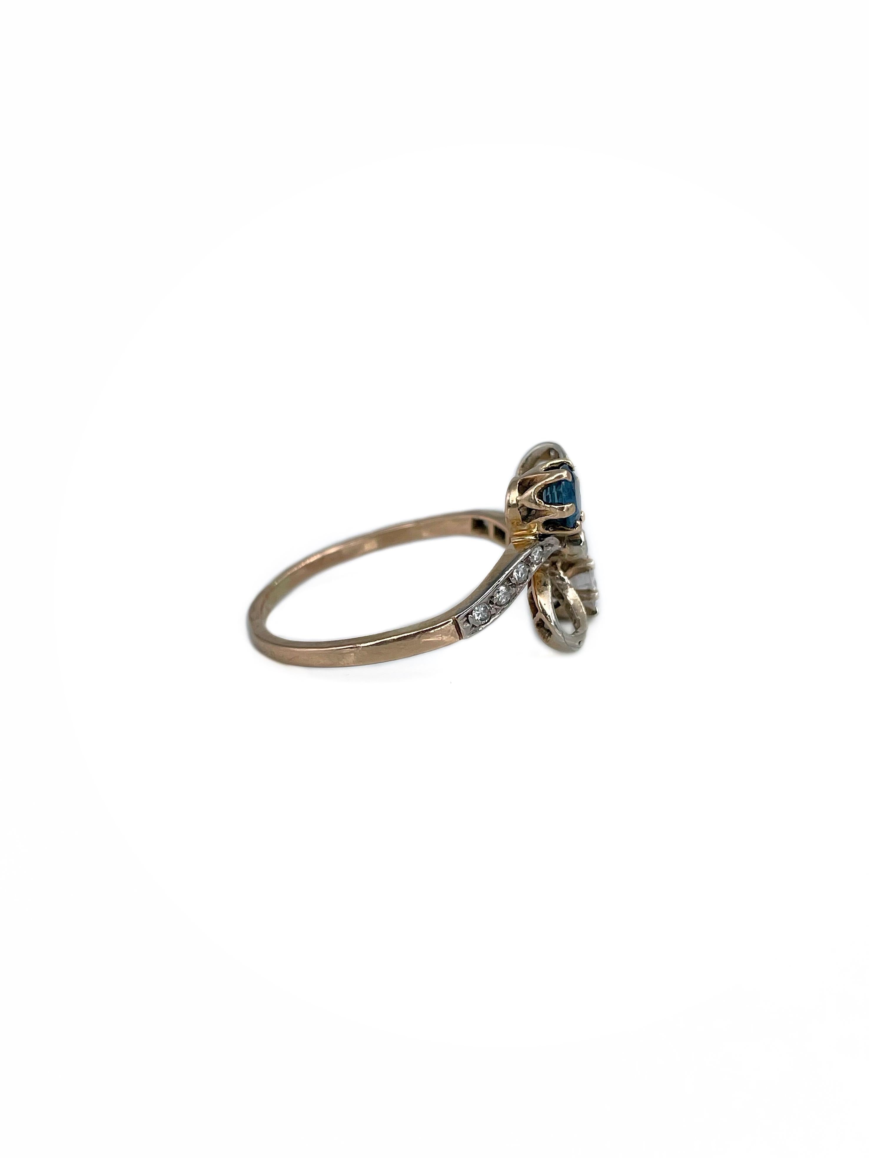 Belle Époque Belle Epoque 18 Karat Gold Sapphire Diamond Bow Design Engagement Ring For Sale