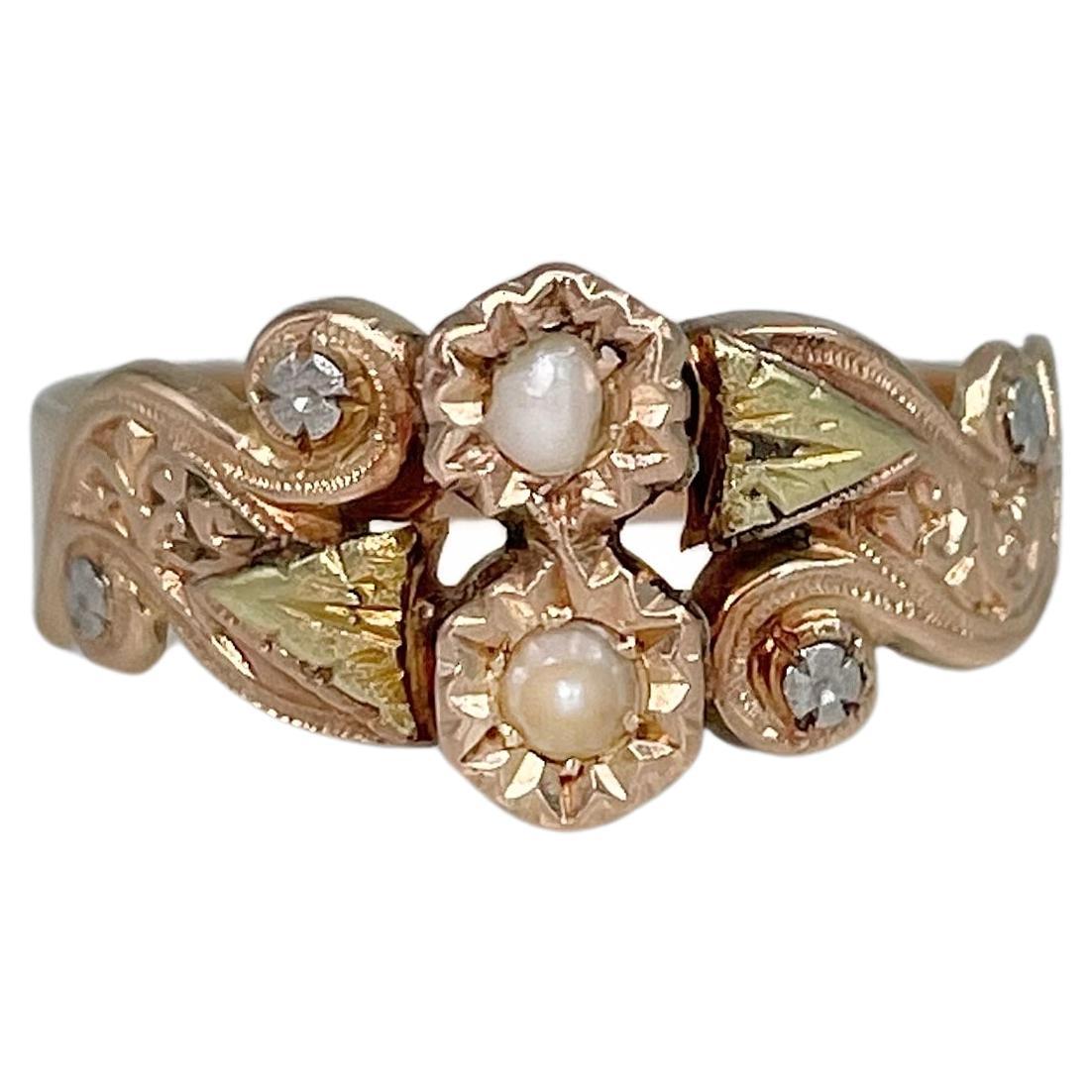Belle Epoque 18 Karat Gold Seed Pearl Floral Engagement Ring