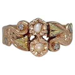 Belle Epoque 18 Karat Gold Seed Pearl Floral Engagement Ring