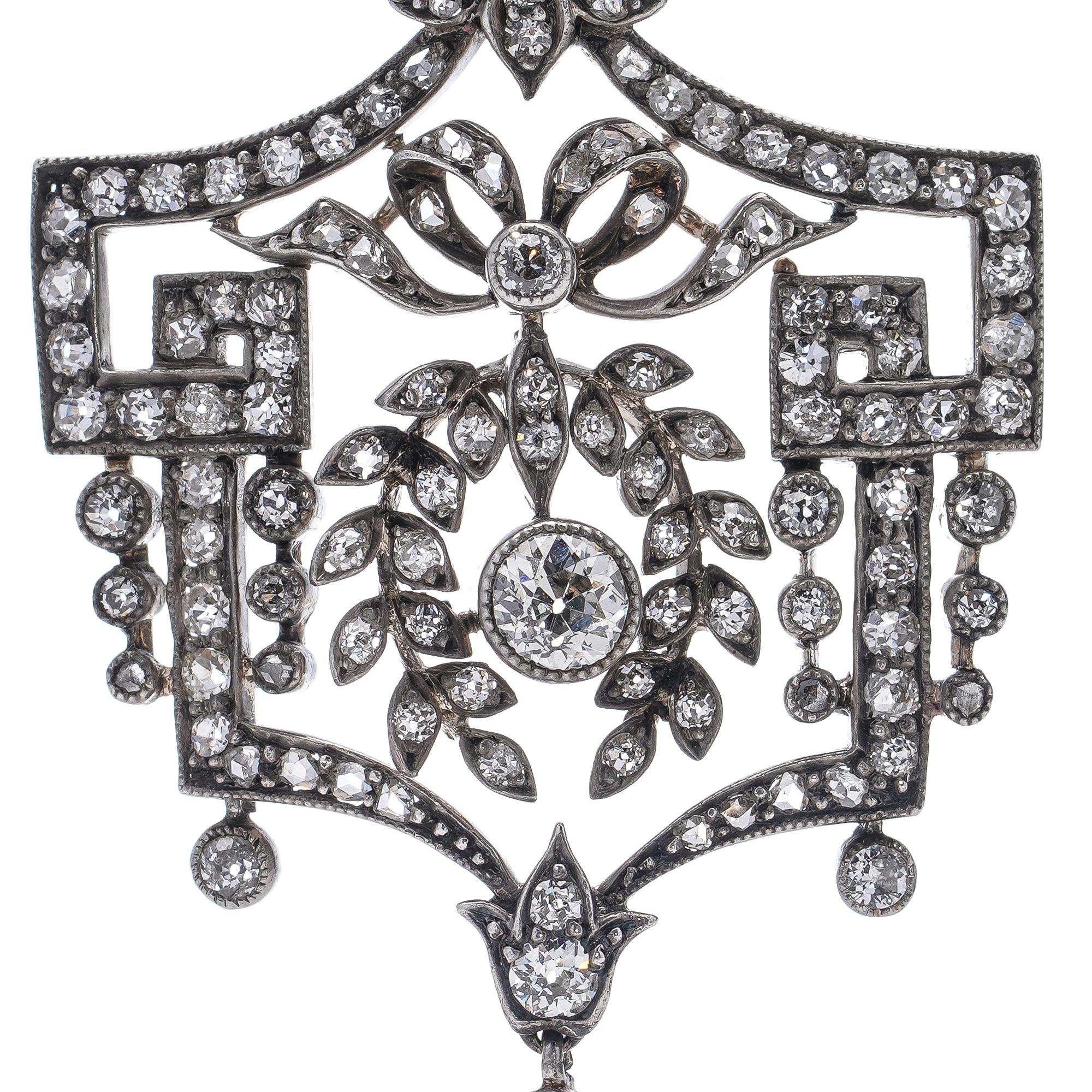 Belle Époque 18kt. Anhänger aus Gold und Silber mit Diamanten und Perlen im Angebot 2