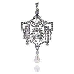 Belle Époque 18kt. Gold and Silver Pendant with Diamonds and Pearl