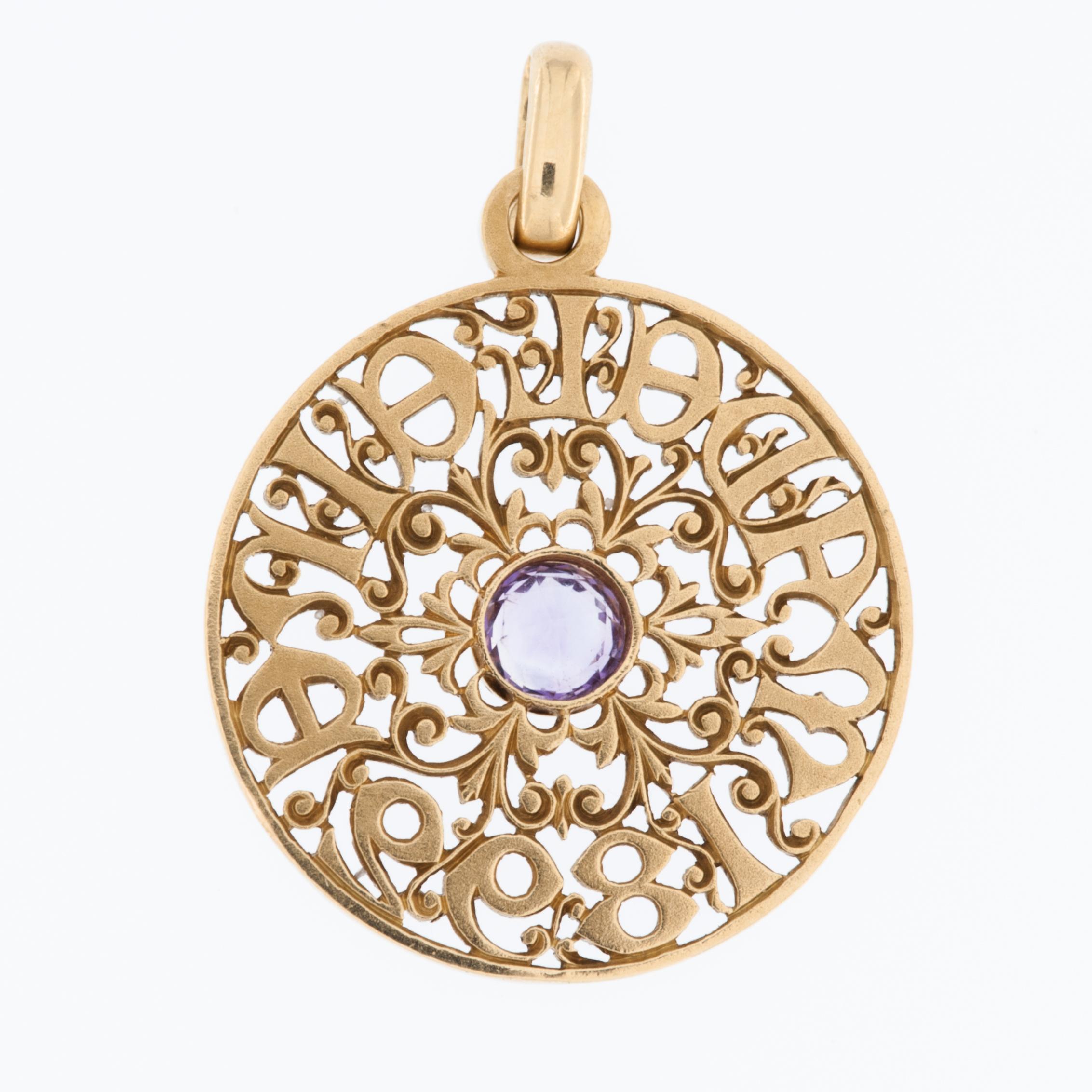 Victorian Belle-Epoque 18kt Yellow Gold Pendant with Amethyst For Sale