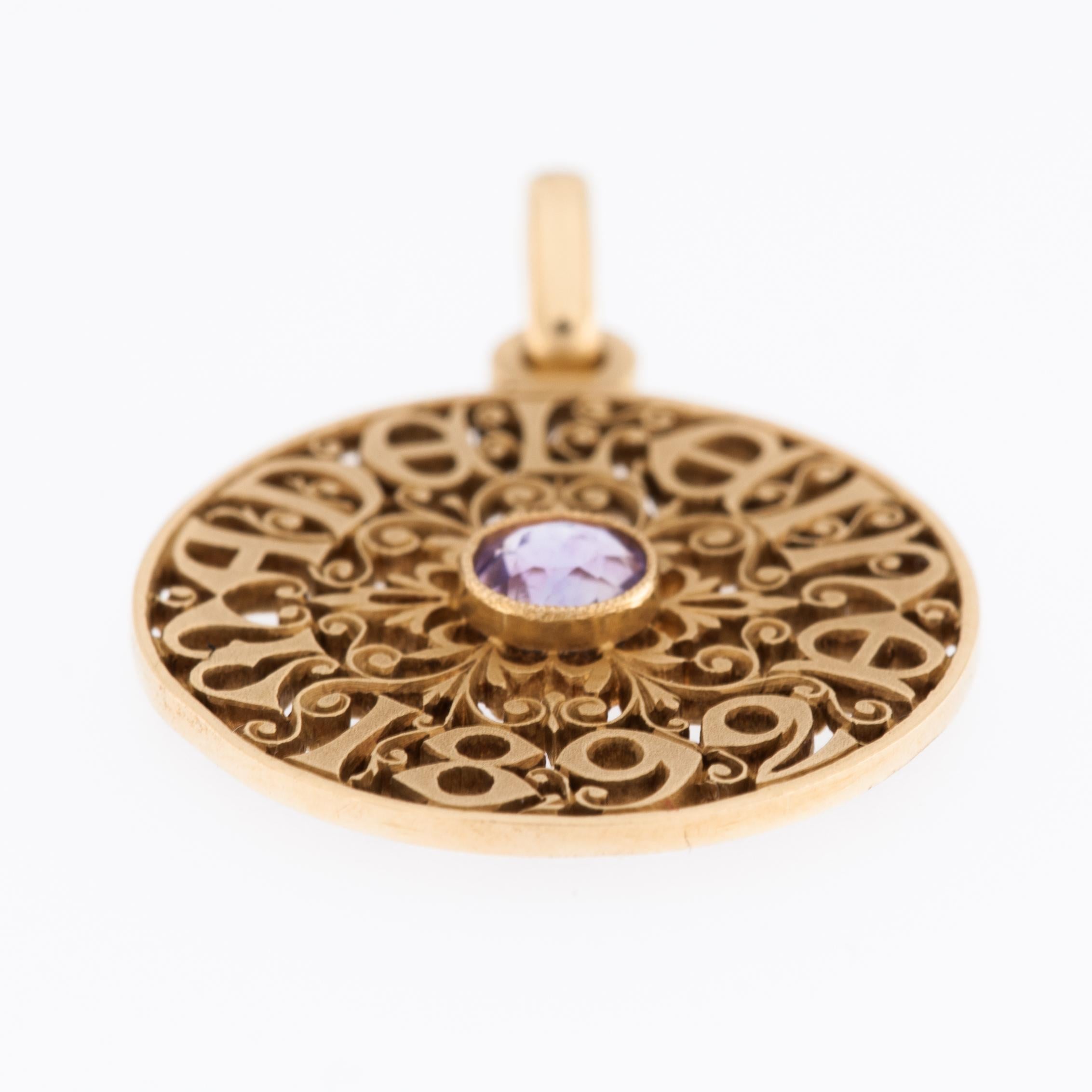 Old European Cut Belle-Epoque 18kt Yellow Gold Pendant with Amethyst For Sale