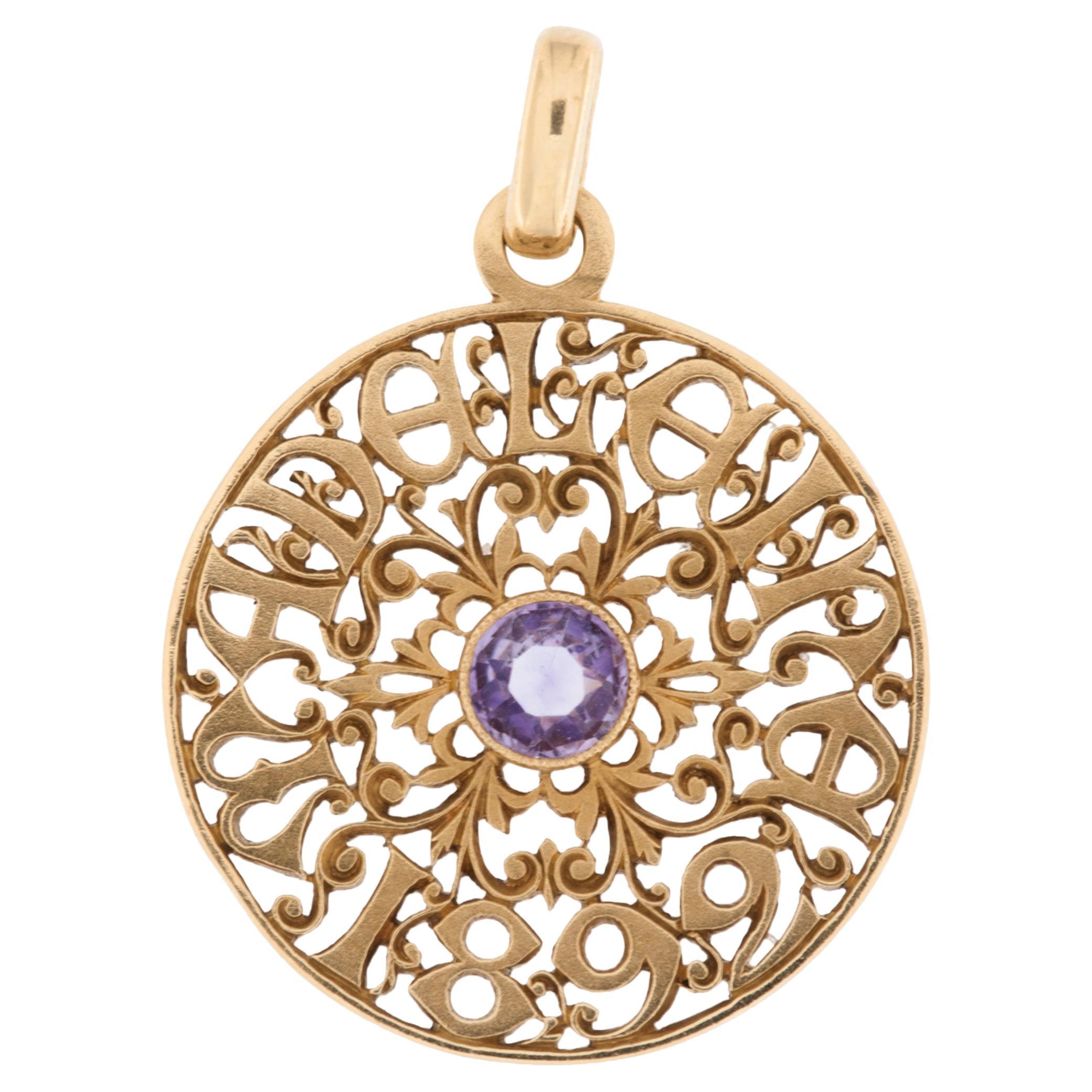 Belle-Epoque 18kt Yellow Gold Pendant with Amethyst For Sale