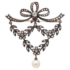 BELLE EPOQUE 1900 Austrian Antique Convertible Brooch With Diamonds 
Pearl