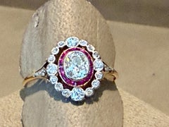 Belle époque 1910 Anillo Rubí Diamante Oro amarillo Platino