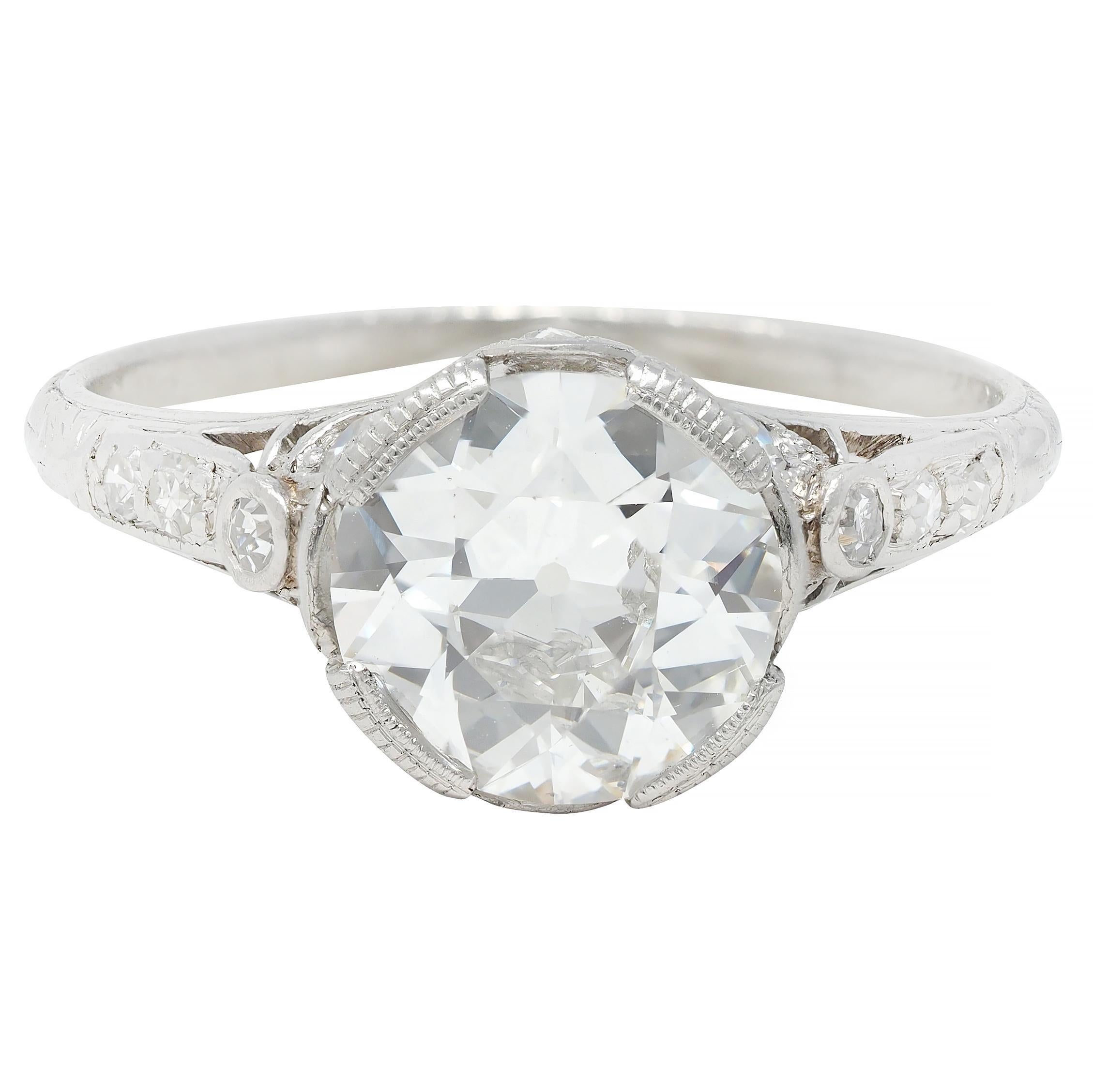 Bague de fiançailles de la Belle Époque avec nœud ancien en platine et diamant européen de 2,10 carats, certifié GIA en vente 6