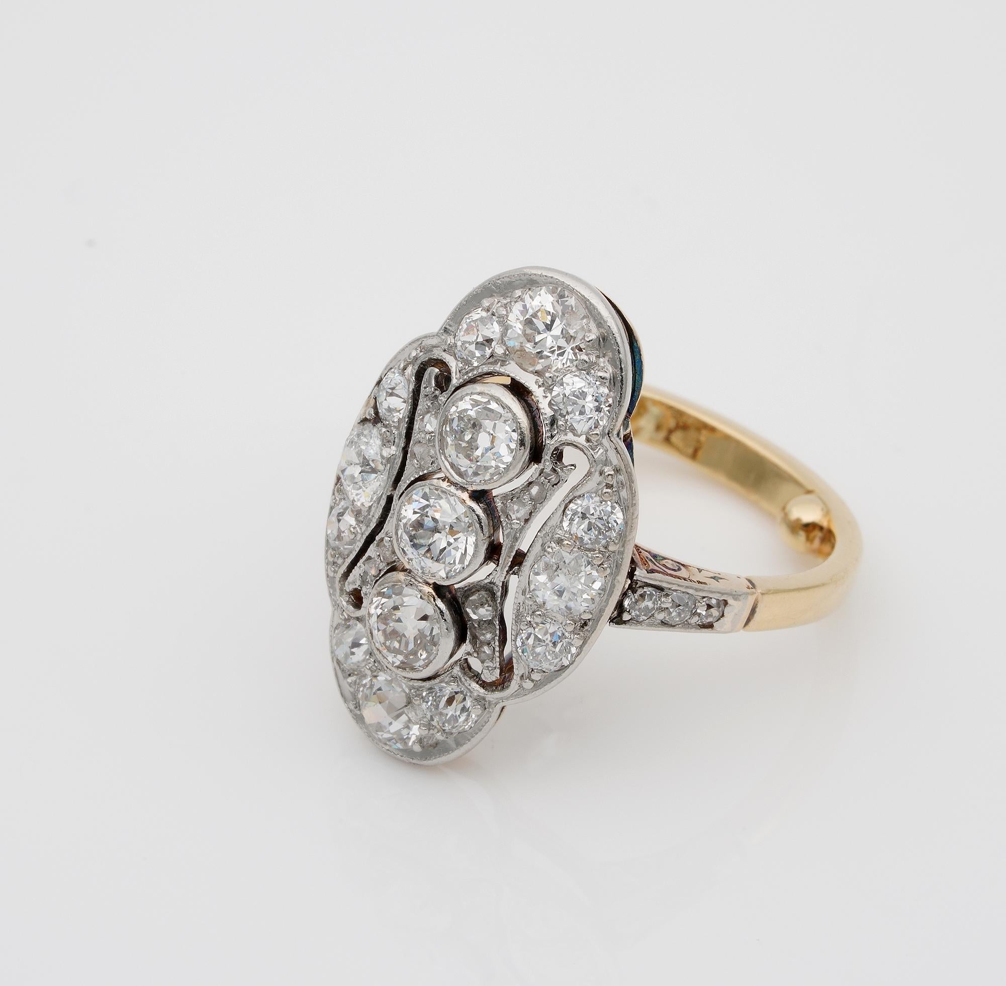 Women's Belle Epoque 2.15 Carat Diamond Panel Ring Plat /Gold French Import Marks