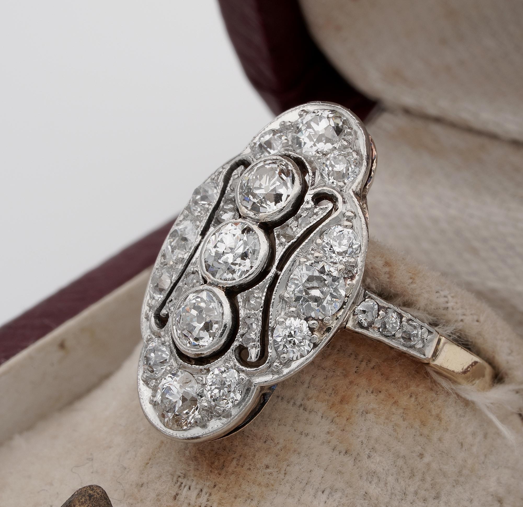 Belle Epoque 2.15 Carat Diamond Panel Ring Plat /Gold French Import Marks 1