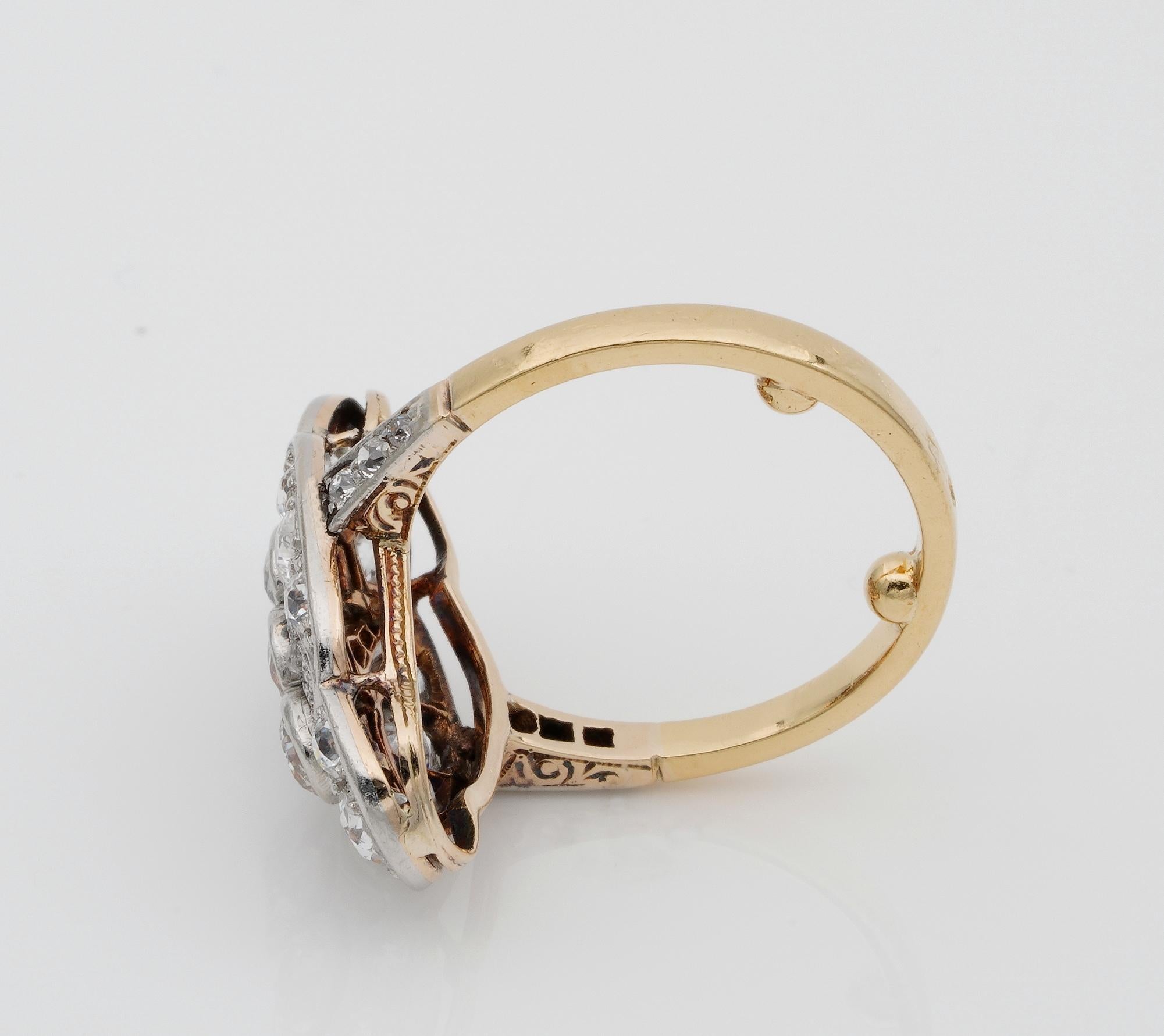 Belle Epoque 2.15 Carat Diamond Panel Ring Plat /Gold French Import Marks 2