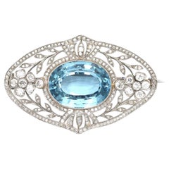 Belle Époque 22.65ct aquamarine and diamond openwork brooch in platinum