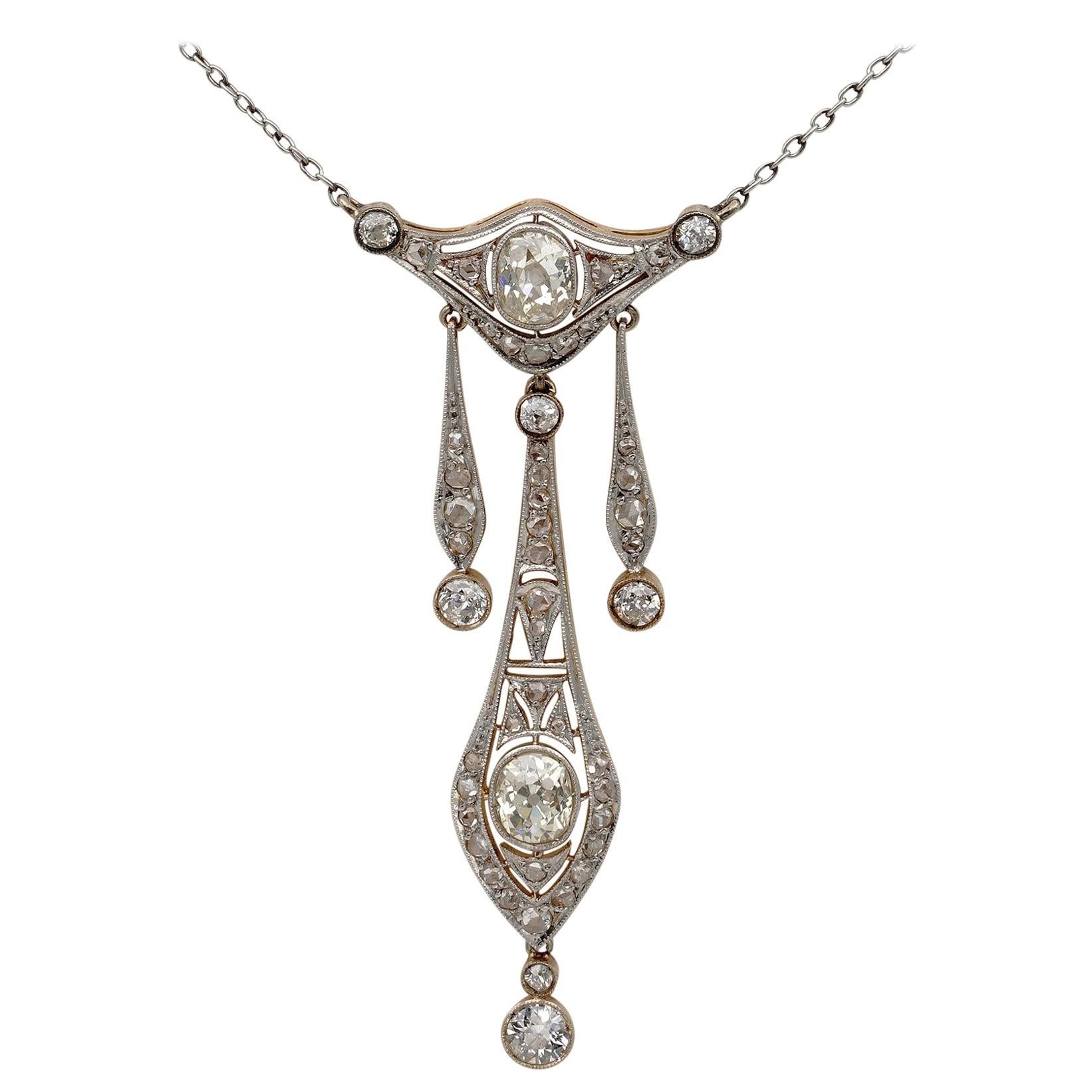 Belle Époque 2.40 Carat Diamond Platinum Negligee Necklace im Angebot