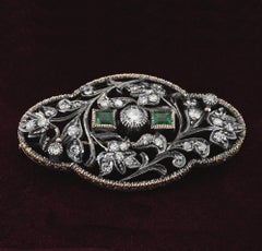 Belle Epoque 2.50 Ct Diamond Emerald Plaque brooch