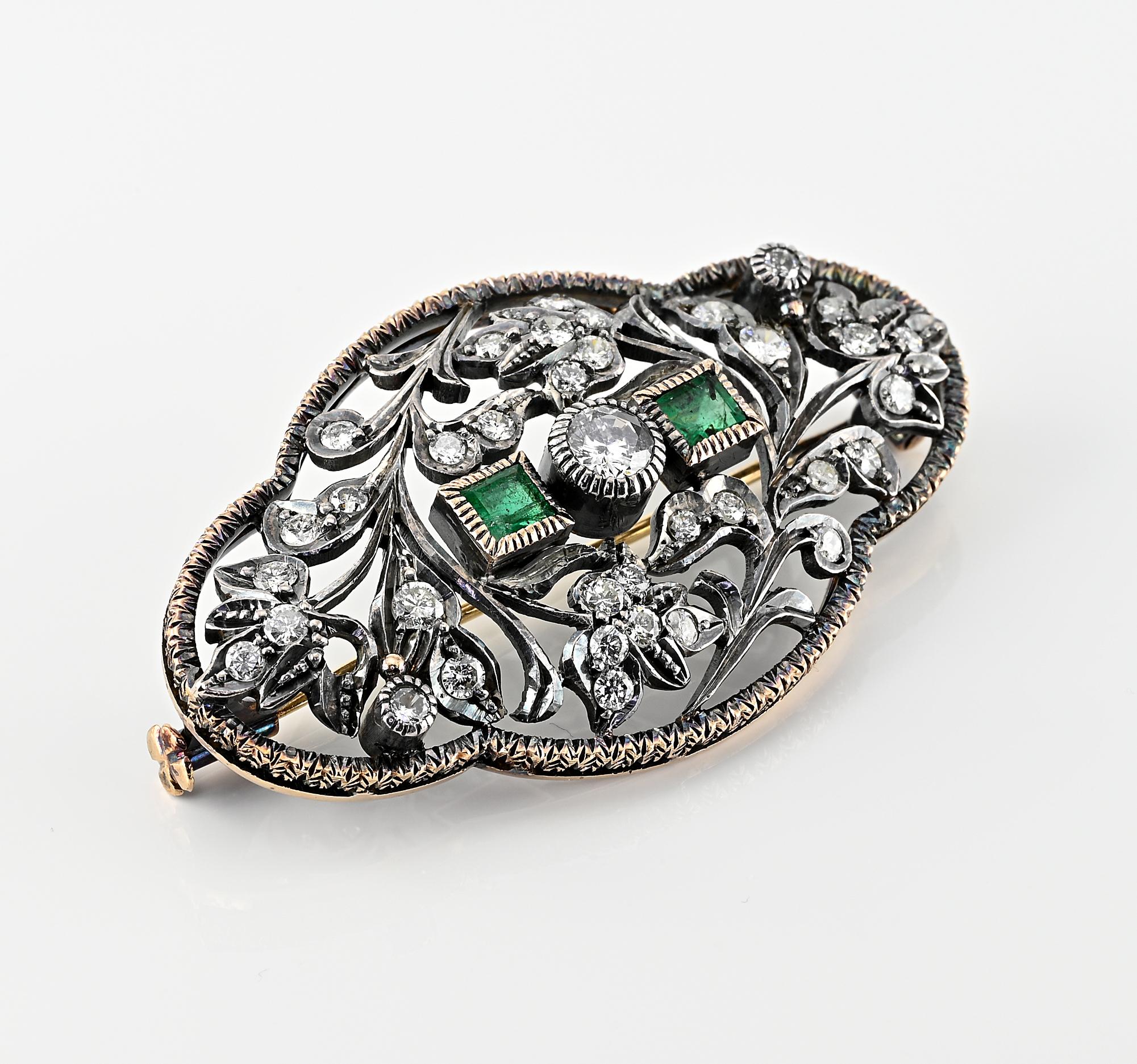 Belle Époque Belle Epoque 2.50 Ct Diamond Emerald Plaque brooch For Sale