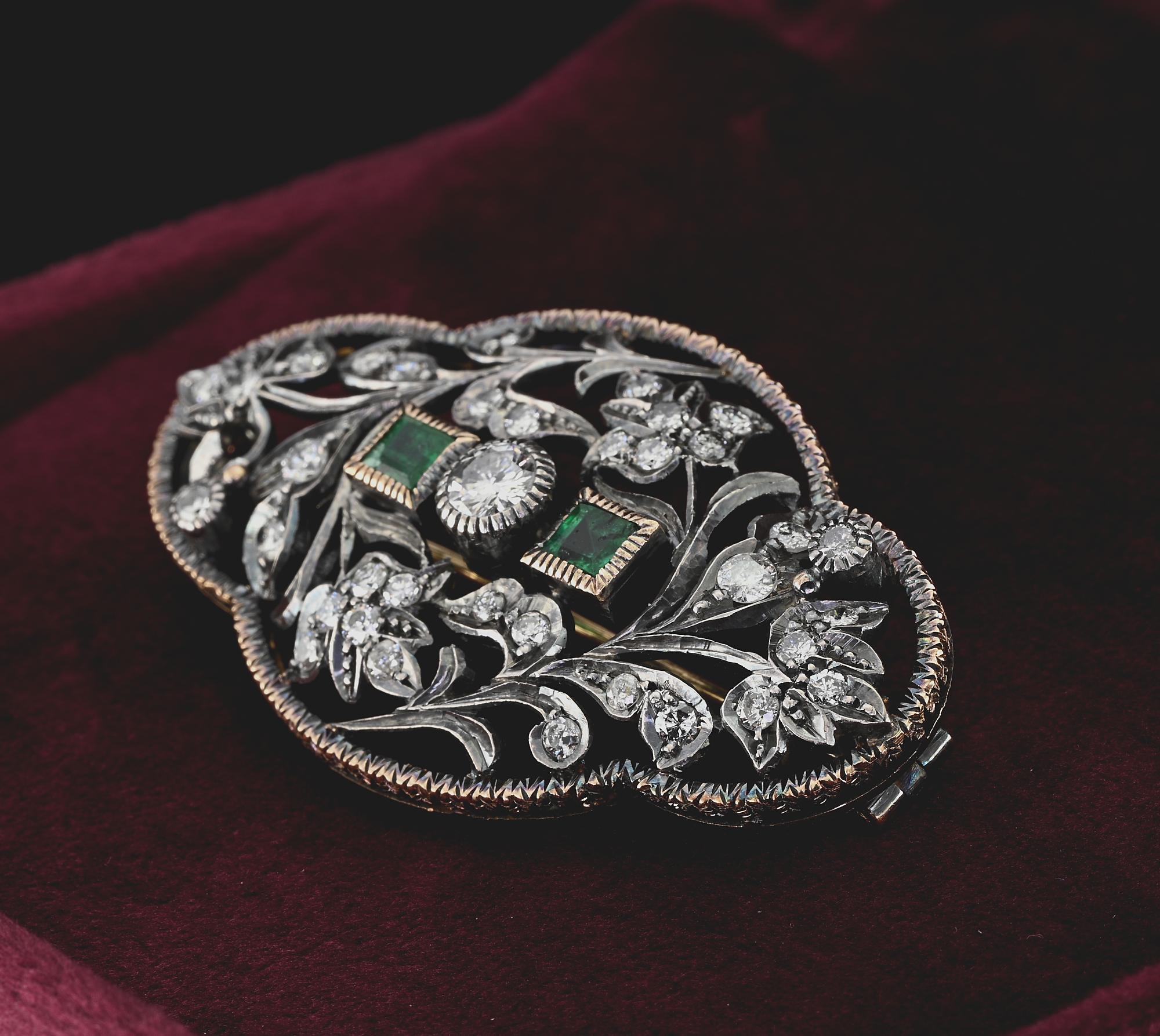 Women's or Men's Belle Epoque 2.50 Ct Diamond Emerald Plaque brooch For Sale