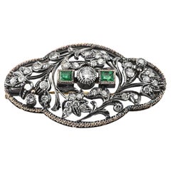 Antique Belle Epoque 2.50 Ct Diamond Emerald Plaque brooch