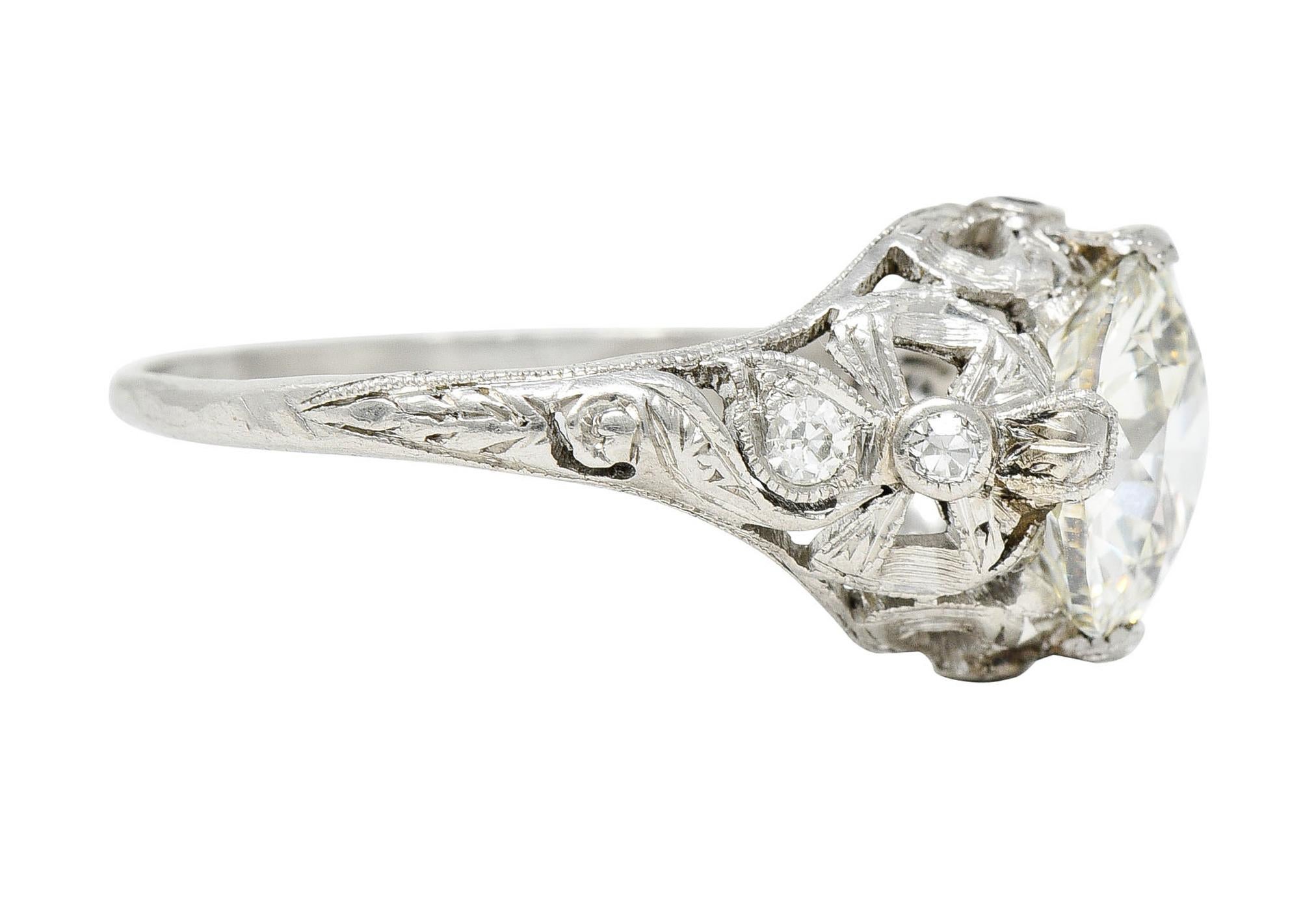 Belle Époque Belle Epoque 2.97 Carats European Diamond Platinum Bow Antique Engagement Ring For Sale