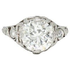 Belle Epoque 2.97 Carats European Diamond Platinum Bow Antique Engagement Ring