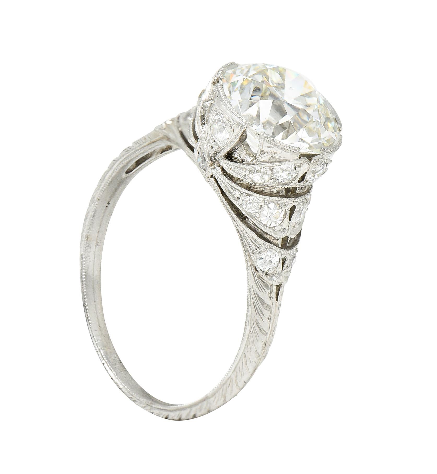 Belle Epoque 2.98 Carats Old European Diamond Platinum Antique Engagement Ring 3