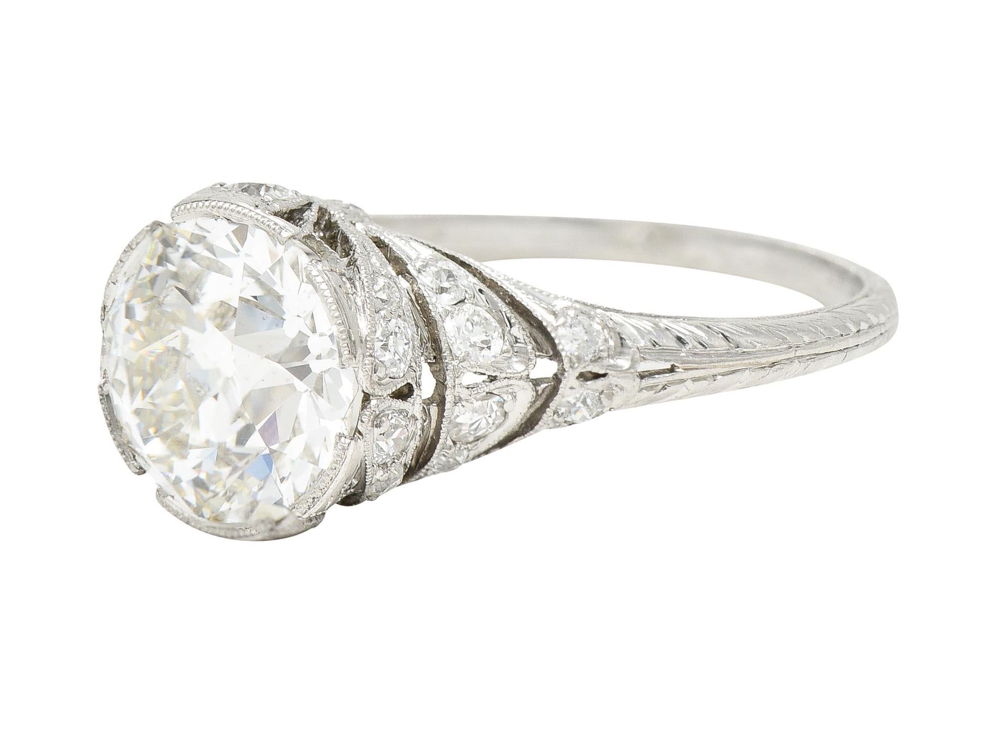Belle Epoque 2.98 Carats Old European Diamond Platinum Antique Engagement Ring In Excellent Condition In Philadelphia, PA