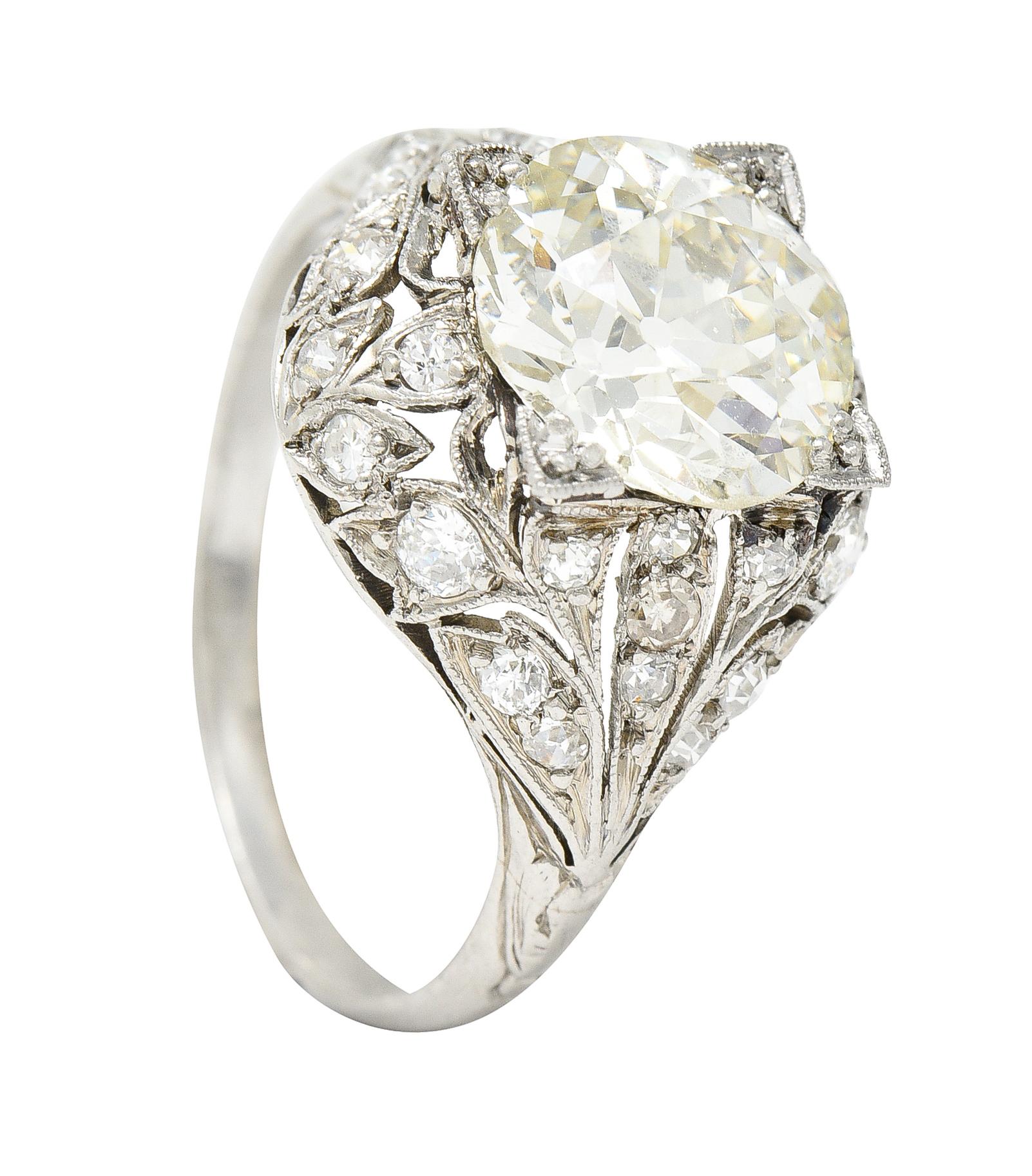 Bellé Epoqué 3.24 Carats European Diamond Platinum Ivy Antique Engagement Ring 4